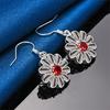 Stylish 925 Sterling Silver Delicate Daisy Rose Red Zircon Earrings for Women - Charming Party Gift Accessories
