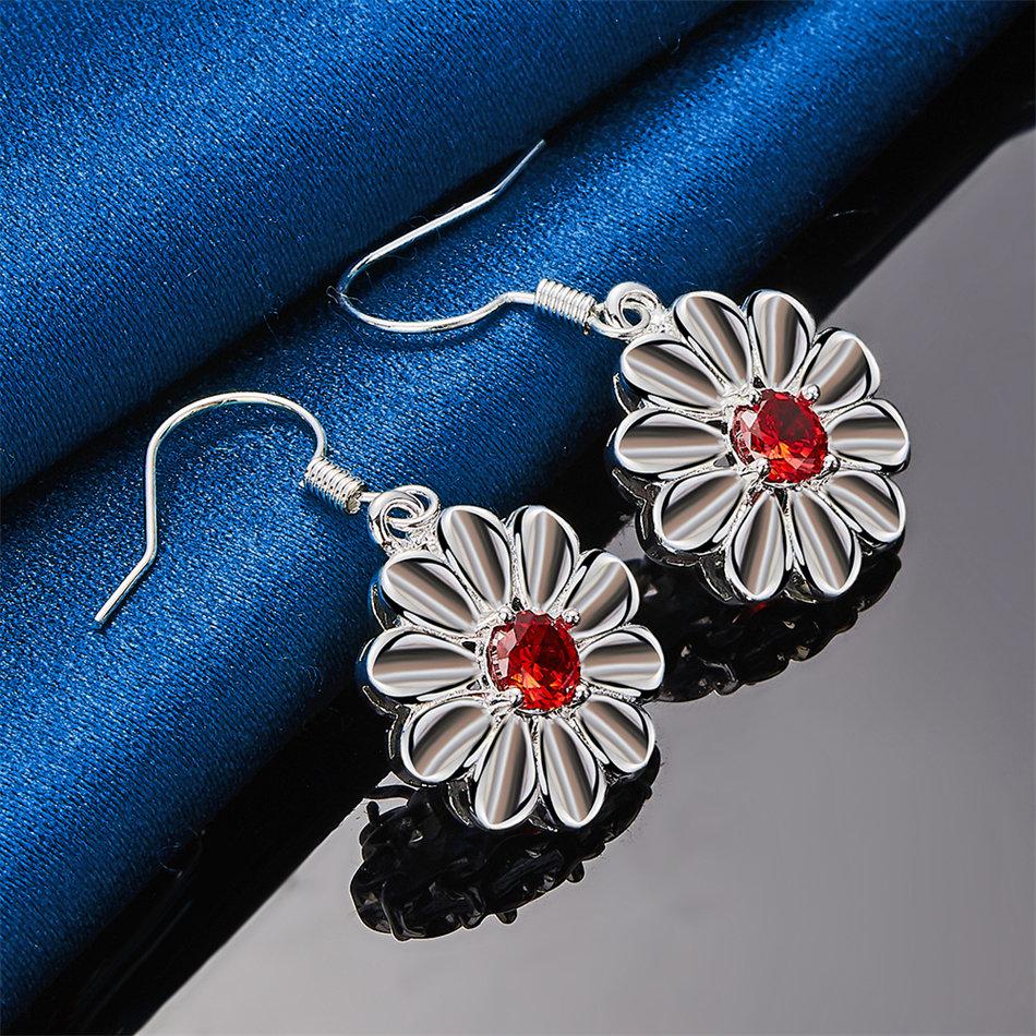 Stylish 925 Sterling Silver Delicate Daisy Rose Red Zircon Earrings for Women - Charming Party Gift Accessories