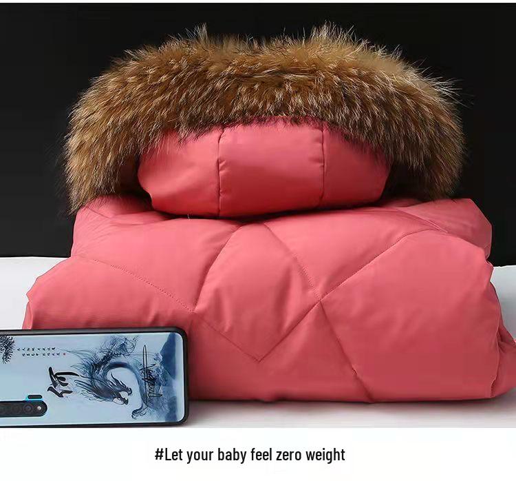 Dívčí středně dlouhý vatovaný kabát s kožešinovým límcem - Zimní bunda pro větší děti