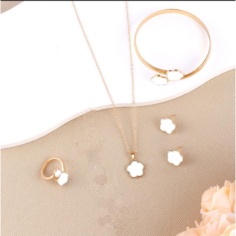 Korean Version Five-leaf Flower Lucky Stud Earrings Necklace Bracelet Bracelet Ring Set Five-petal Flower