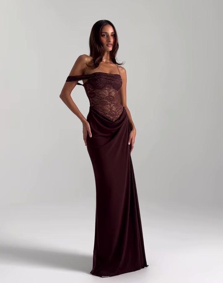 2025 Off-Shoulder Lace Strapless High-Waist Hollow Long Solid Dress