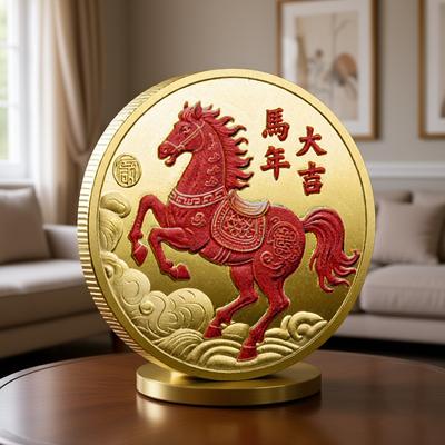 Barevná medaile Znamení Zvěrokruhu Kůň 2026 Narozeninová pamětní mince Umělecké kovové řemeslo Suvenýr z akce.