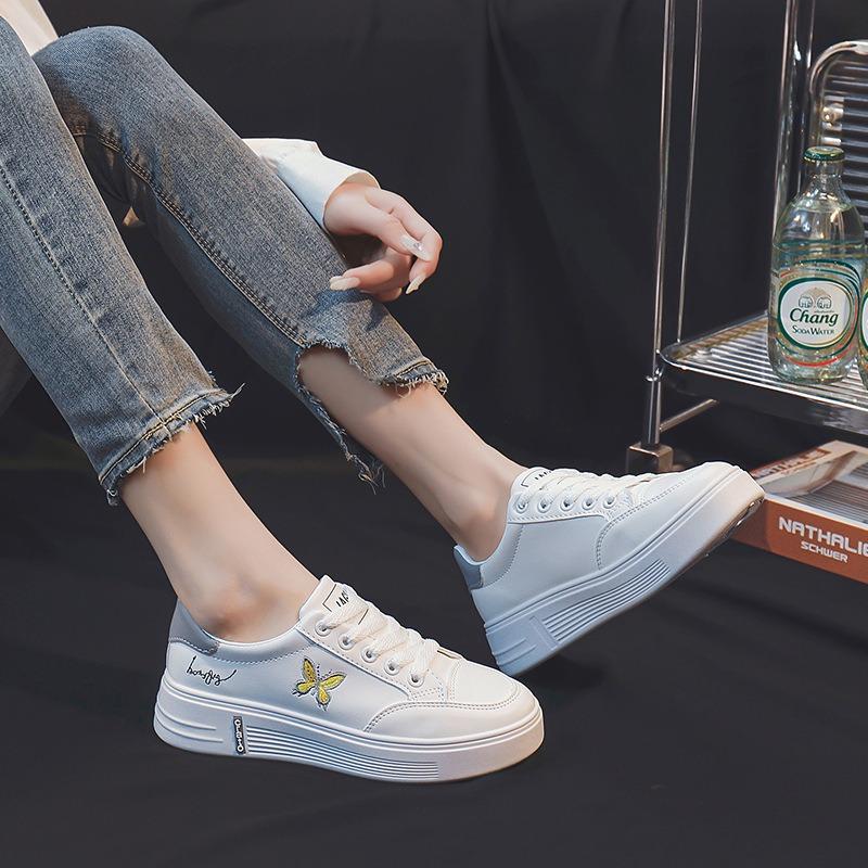 Spring New Versatile Leather Surface Waterproof Women's Student Butterfly Board Shoes Lace-up Versatile White Shoes Women