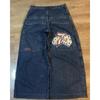 Mens Y2K Harajuku Hip Hop Streetwear Loose Fit Black Denim Jeans With Cartoon Embroidery