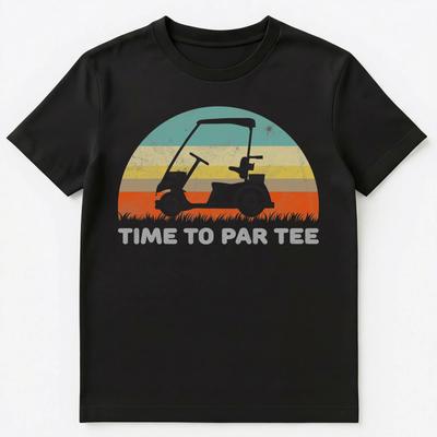 Lustiges Retro-Golfcart-T-Shirt mit „Time to Par“-Wortspiel Unisex-T-Shirt