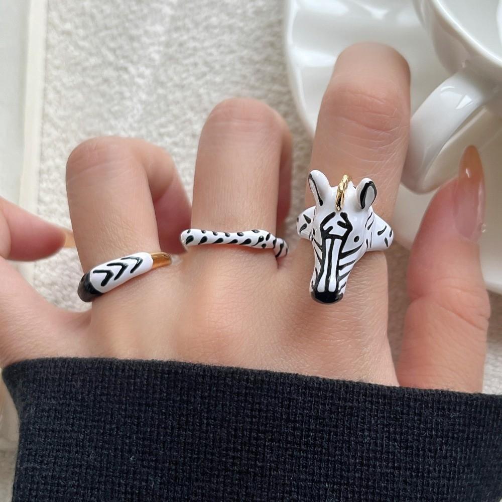 Zartes Tier Pferd Ring Set Vintage Öffnungs Fingerring Cartoon Emaille Ring Valentinstag Geschenk