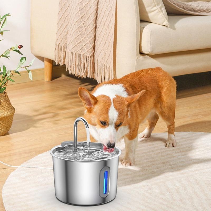 2.2L Automatic Cat Water Fountain Square Stainless Steel Pet Water Feeder with Window for Dog Cat (Power Adapter Not Included)