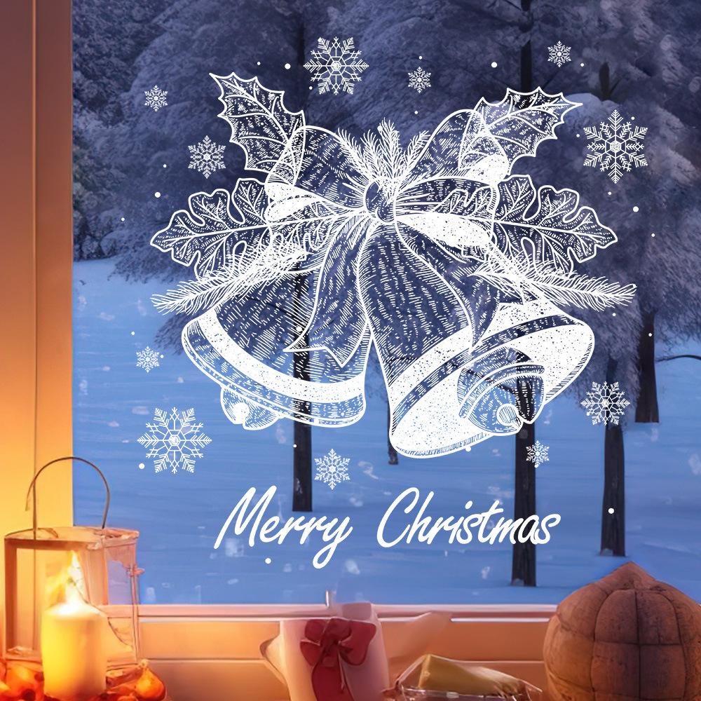 Christmas White Bell Snowflake Sticker Window Sticker, Room Glass Door and Window Decoration Static Sticker