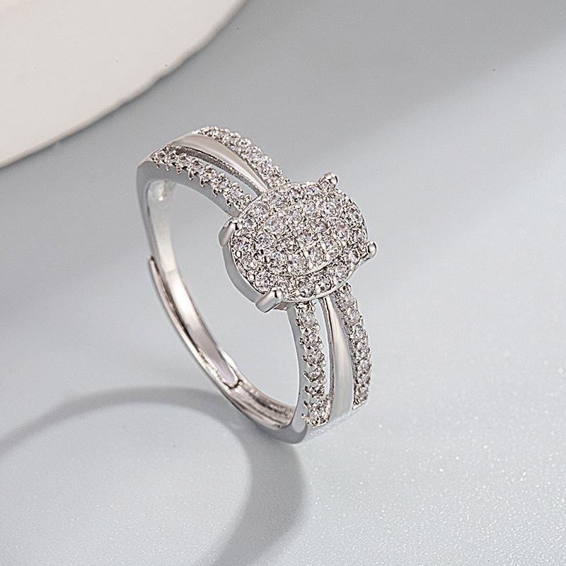 Elegant Luxury Pave Diamond Ring in S925 Sterling Silver for Women Adjustable