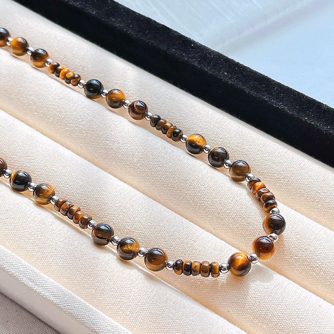 

High Quality Maillard Wind Tiger S Eye Stone Collarbone Chain Necklace For Women