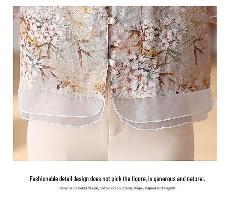 2024 New Chiffon Short Sleeve Blouse - Chinese Style Spring/Summer Top for Middle-Aged Women