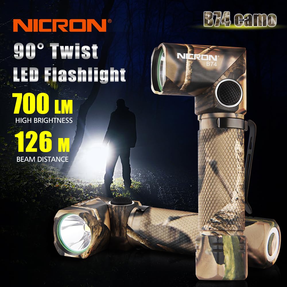 NICRON LED Handheld Swivel Chest for Outdoor B74 Camouflage Light, L-shaped, Head, Clip-on, Magnetic, Light, Small, Hands-free, Compact, Portable,