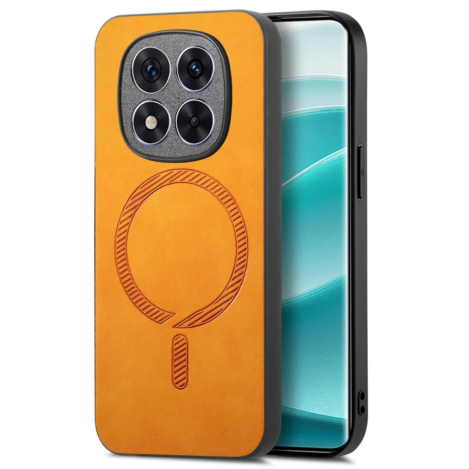 

For Xiaomi Redmi Note 14 Pro+ 5G Leather Back Case Compatible with MagSafe Skin-Touch Phone Cover Yellow