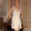 Sexy Pajamas Women's Ice Silk Summer Thin Swinging Collar Beautiful Back Lace Pure Desire Wind Suspender Nightdress Two-piece Set Can Be