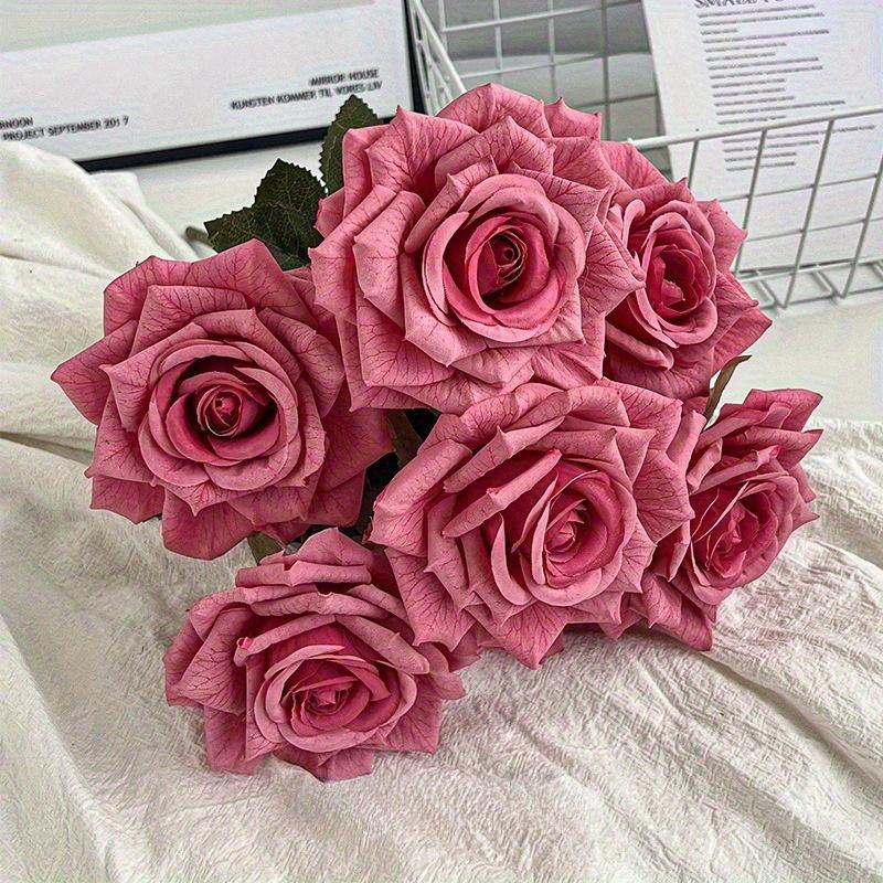 

1Pc 7 Heads Embossed Cappuccino Rose Bouquet Simulation Flowers for Wedding Home Decoration Holiday Decoration Valentine s Day Gift Birthday Gift