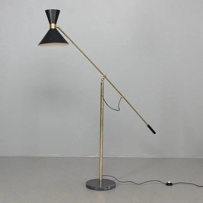 

1950s Brass Diabolo Tripod Floor Lamp Brass Nautical Spotlight Vintage Studio