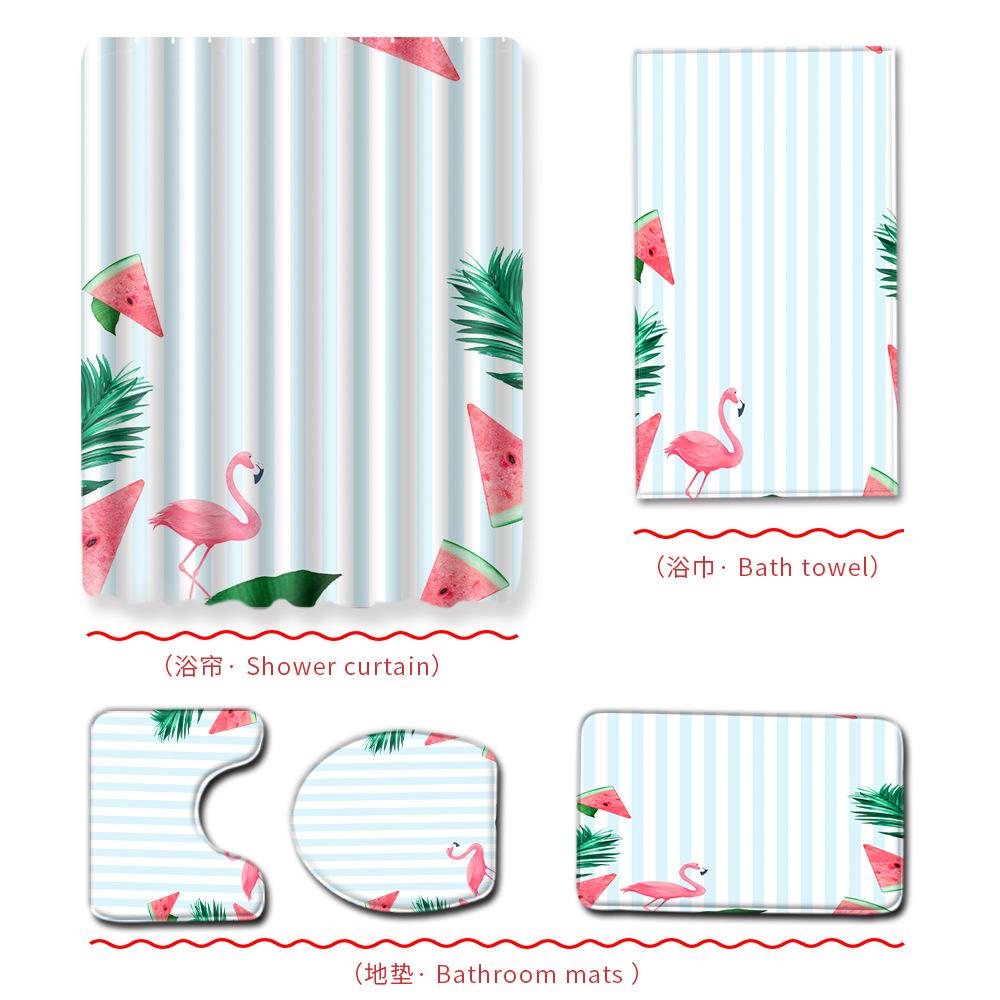 Flamingo Bathroom Shower Curtain Bath Towel Floor Mat Five-Piece Set Bathroom Toilet Carpet Shower Foot Mat