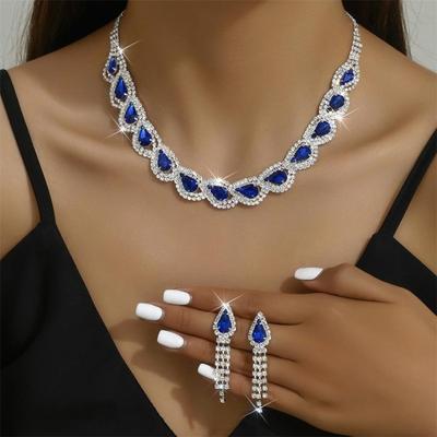 Schmuckset Bunter Wassertropfen Halskette Ohrringe Zweiteiliges Set Braut Hochzeitskleid Vielseitige Modeaccessoires Damen