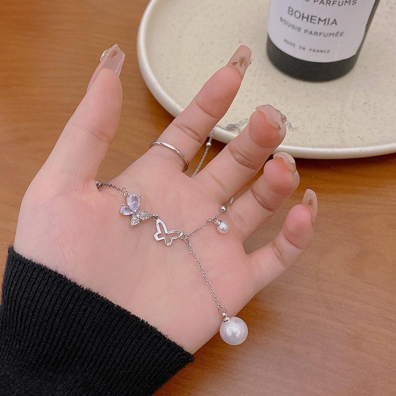 Tassel Pearl Butterfly Necklace Women's Light Luxury Design Sense Internet Celebrity Clavicle Chain Premium Neck Chain