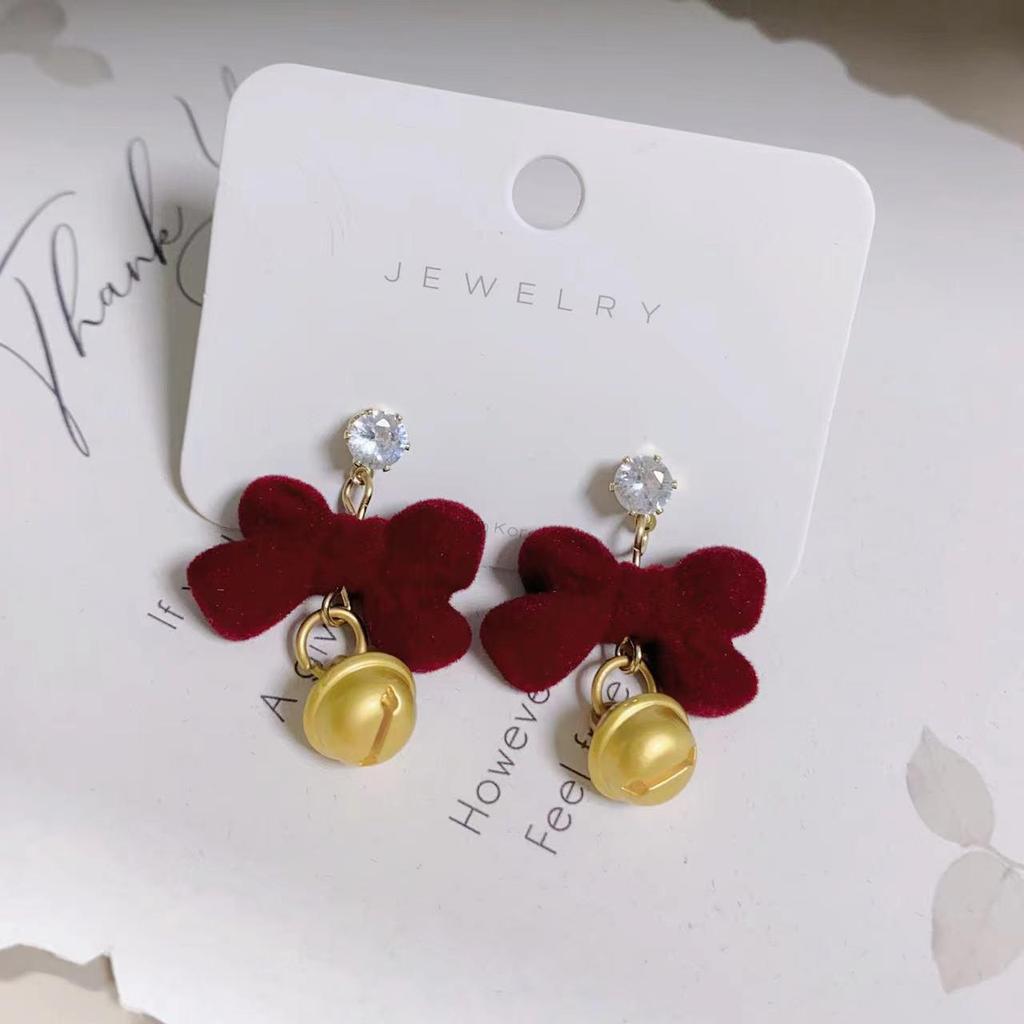 Retro French Red Velvet Bow Earrings - Festive Christmas Studs