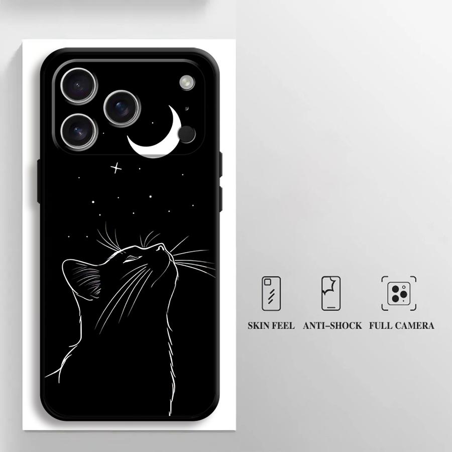 Hülle für Apple iPhone 17 Pro Max 14 15 Pro 7 8 13 11 12 Air XR XS MAX 16 Funda Handyhülle Schwarze Mondkatze
