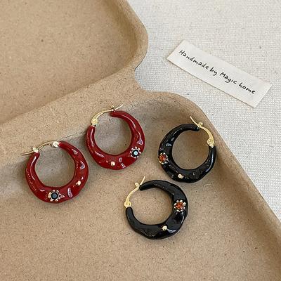 Ankola Red Oil Drop Ear Buckle Women'S Retro High Sense Fashion Unique Exquisite Trend Commuter Versatile Earrings