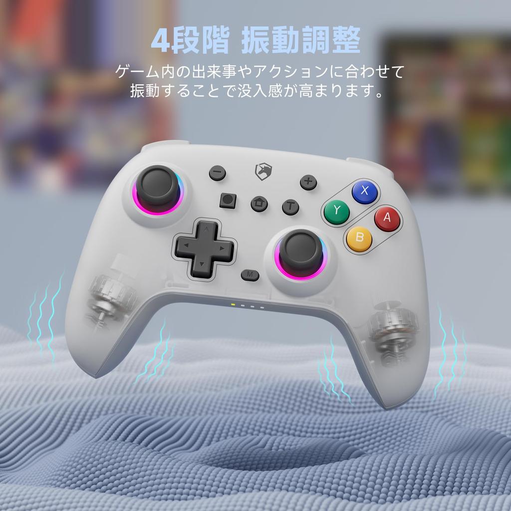 Wireless Switch Controller with Hall Effect RGB Back Turbo 4 Levels of Vibration Gyro 800mAh Compatible with Pro Classic Gray Sticks, Lighting,