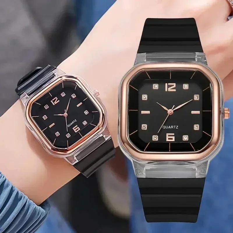 Simple Women's Watch Fashion Silicone Square Watch Large Dial Students Multi Color Rhinestone Wristwatches Gift for Women Reloj