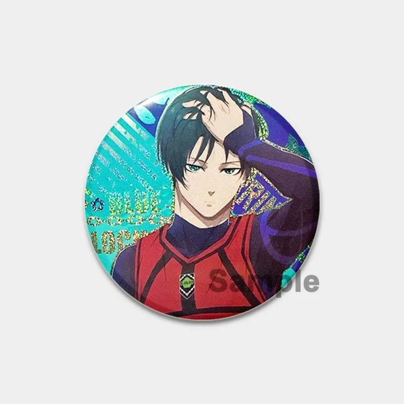 32/44/58 mm runder Anime-Anstecker mit blauem Schloss, Zeichentrickfigur Isagi Yoichi, Brosche, individuell anpassbar, Snap-in-Abzeichen, Cosplay-Zubehör, Schmuck, Geschenke