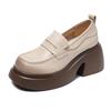 Fashion 7.5CM Genuine Leather Shoes Cow Thick Soled Women Moccasins Mary Jane British Platform Wedge Comfy Rubber Slip On Spring Summer