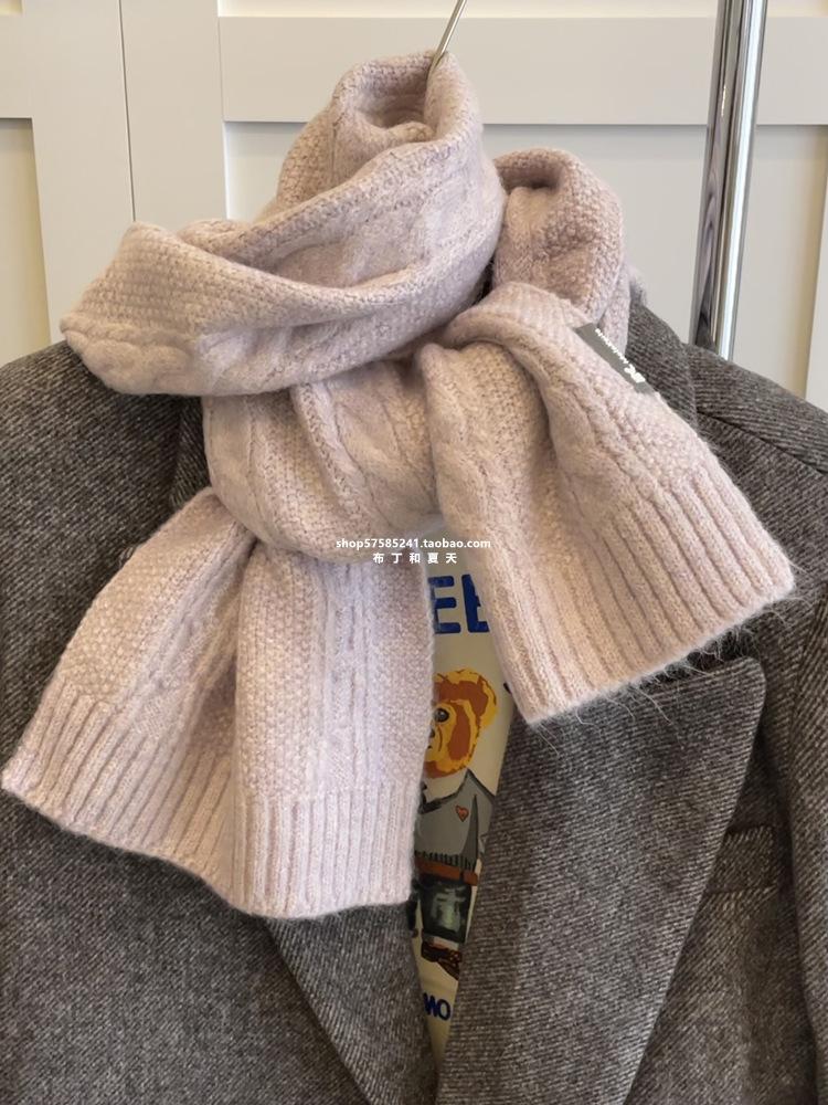 Korean Version Retro Solid Twist Knitted Scarf Women Men Fall Winter Classic Warm Scarves Unisex Thermal Muffler Female Male