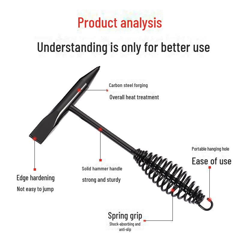 500g Black Stainless Steel Double-Head Slag Hammer with Spring Handle