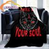 Eat-your-soul-satanic-occult-cat Blanket Throw  Satanic Flannel Blanck Background   Adult Kids Halloween Gift
