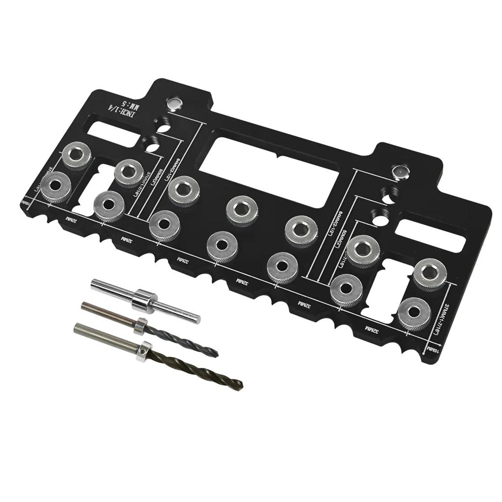 1 Set Handle Pitch Punch Hole Locator, Shelf Pin Drilling Guide Jig,Aluminum Pocket Hole Jig Kit,Straight Hole Drilling Template