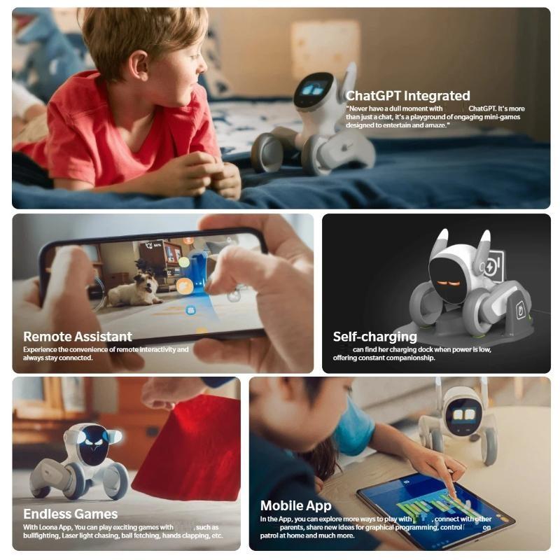 KI Elektronischer Haustierhund | Sprachaktivierter Assistent, GPT Chat, Automatische Aufladung, Intelligenter Begleiter Roboter
