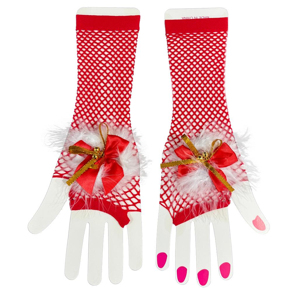 

Сексуальные сетчатые перчатки с рождественскими колокольчиками - Миди-длины аксессуары для нижнего белья One Size красный