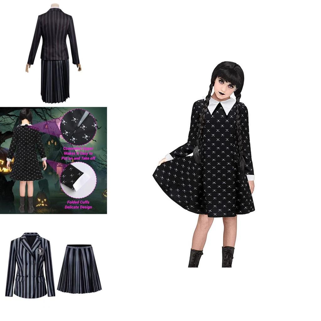 Wednesday Addams School Uniform Girls Kids Dress Cosplay Halloween Xmas Party