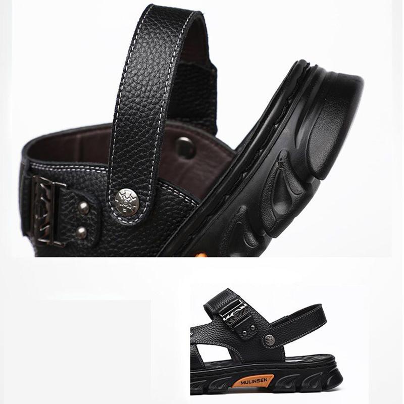 Herrenschuhe Sommer Echtleder Sandalen Herren Fahren Atmungsaktive All-Match Strandschuhe Rutschfeste Außenbekleidung