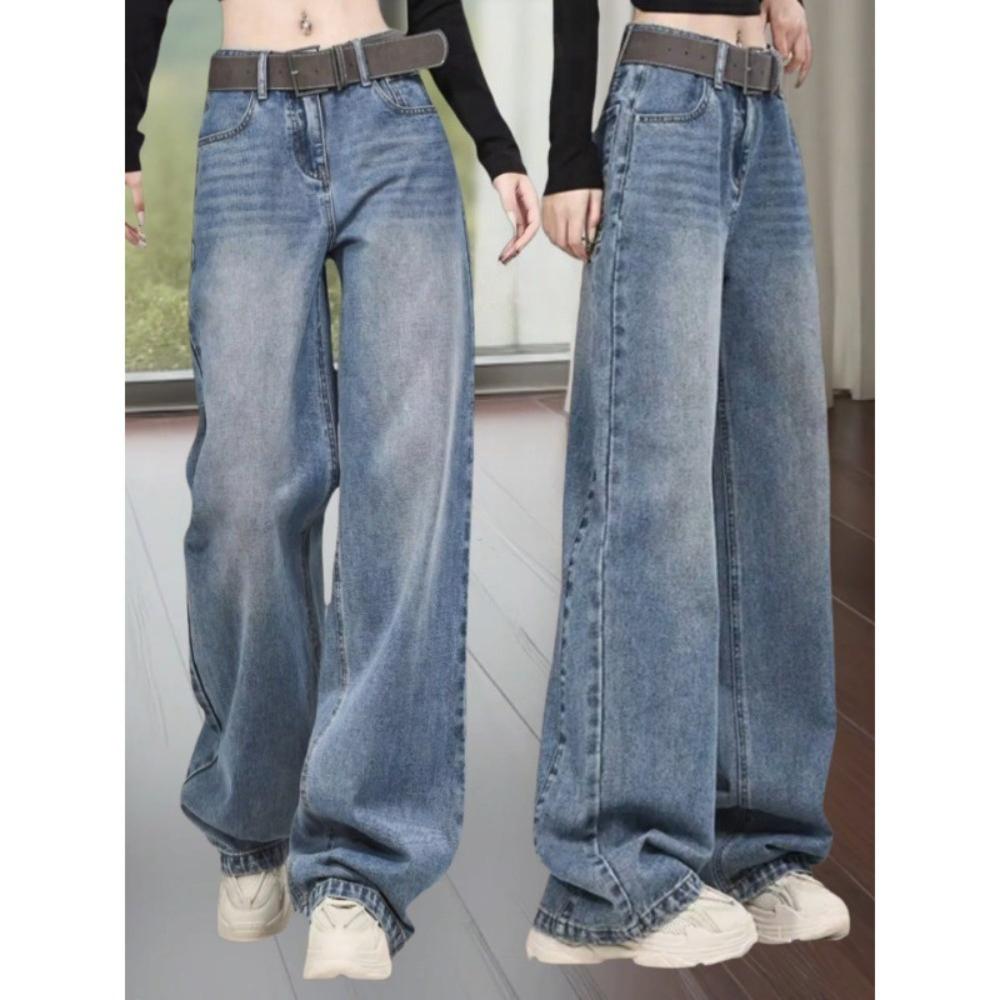 Women's High Waist Wide Leg Long Jeans Retro Commute Wide Leg Long Denim Pants