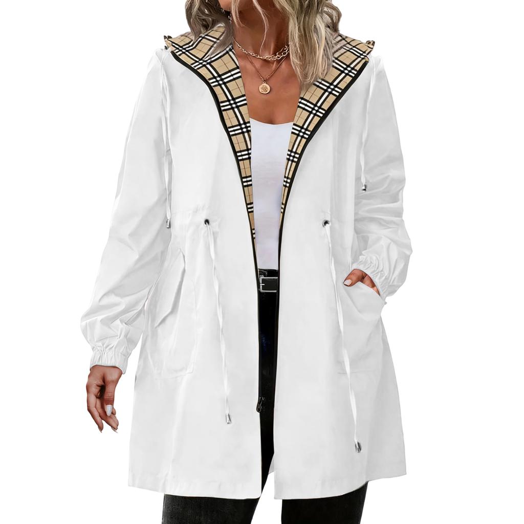 Womens Raincoats With Hood Lightweight Outdoor Hooded Windbreaker Trench Coat Jacket Plus Size