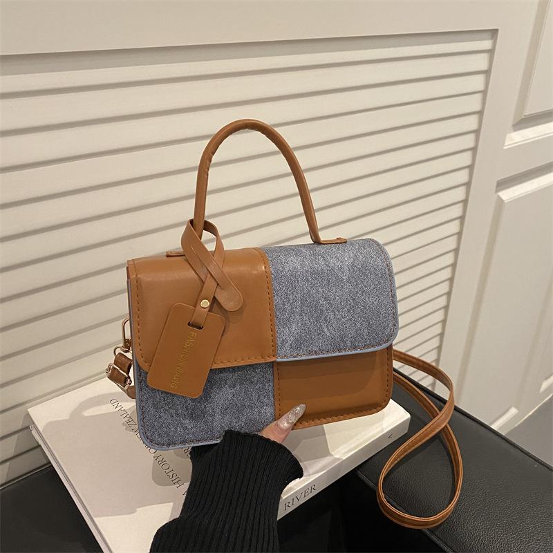 Bolsa de Mão Fashion com Textura Patchwork, Estilo para o Trabalho, Bolsa de Ombro Cruzada, Bolsa Quadrada Pequena