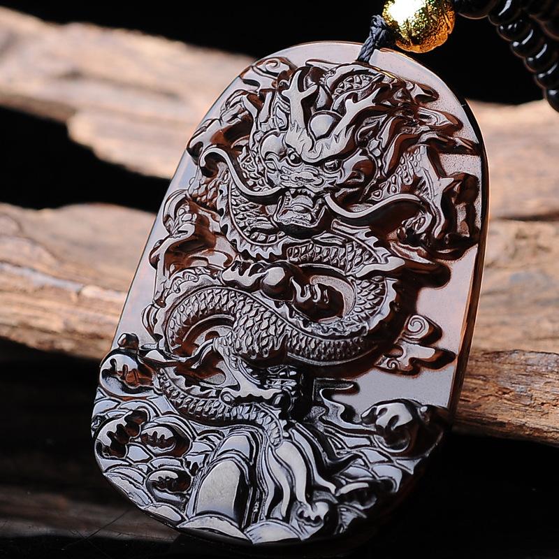 Natürliche Obsidian-Eisarten, zwölf Sternzeichen, Drache-Anhänger, Herren- und Damen-Halskette, Drache Teng, Vier-Meere-Tag