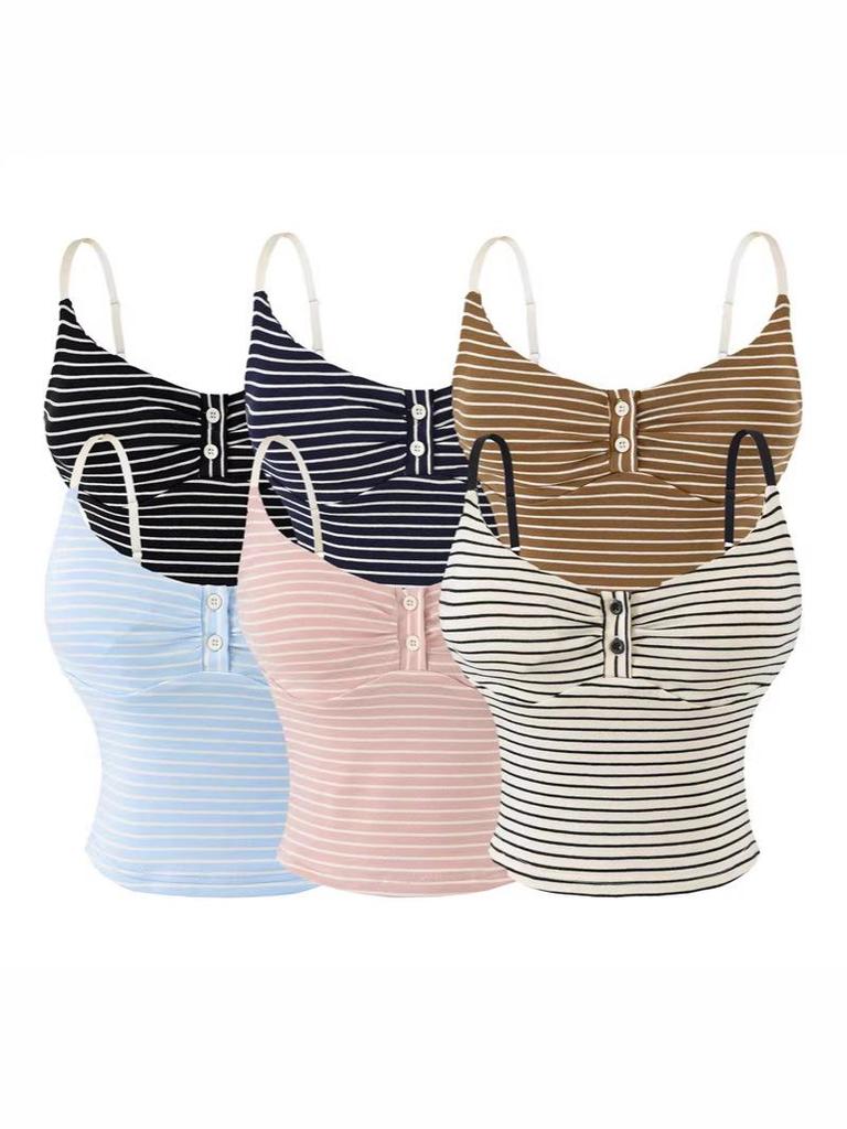 Korean Spicy Girl Striped Camisole: Spring/Summer Slimming Sleeveless Top with Chest Pads in Cotton