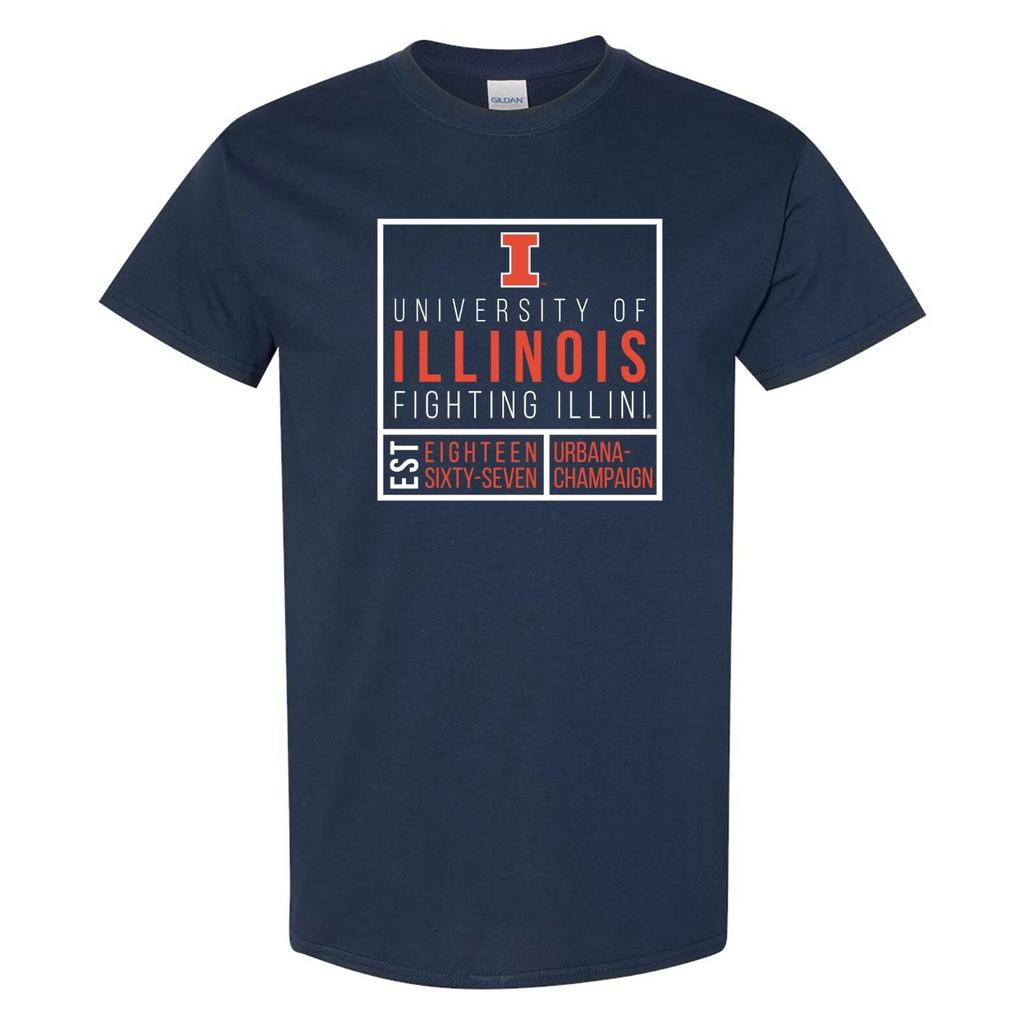 Illinois Fighting Illini Box Label Short Sleeve T-Shirt - Navy