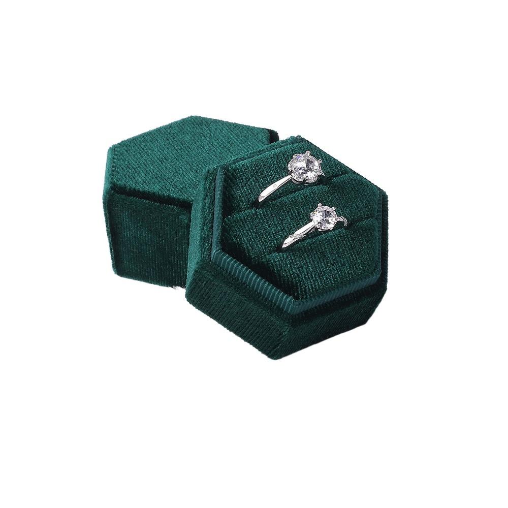 Luxury Rings Bearer Box Hexagon Jewelry Organizer Fashion Velvet Rings Holder  Proposal