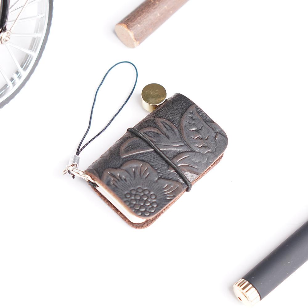 Urok ze skóry bydlęcej Japoński i Koreański Mini Kieszonkowy Dziennik - Uroczy Notatnik ze Skóry Crazy Horse