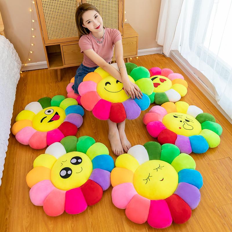 Colorful Sunflower Seat Cushion Petal Expression Pillow Creative Plush Toy Sofa Cushion