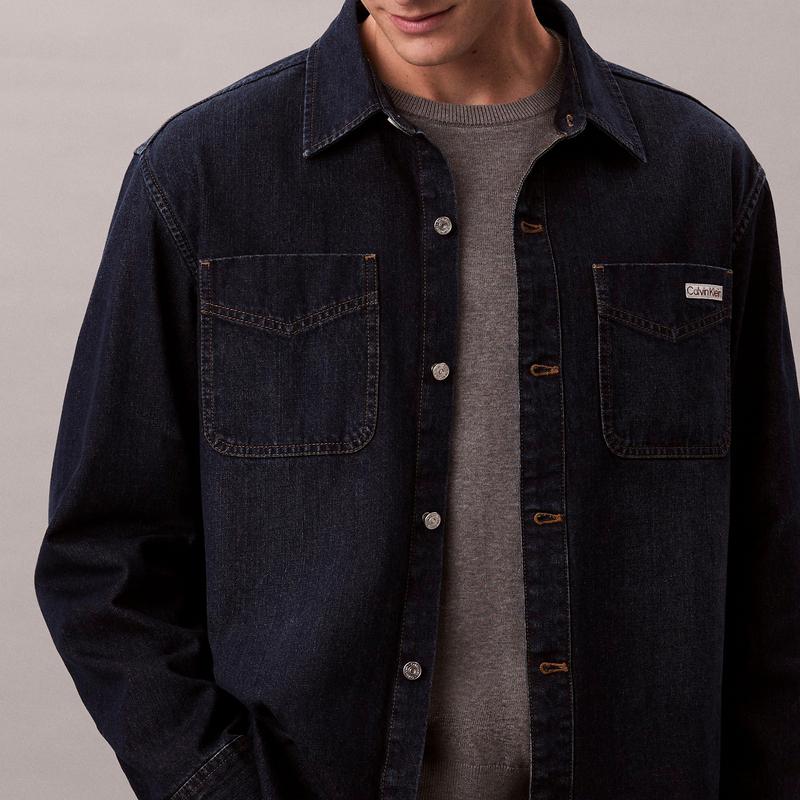 Calvin Klein American Vintage Label Patch Pocket Cotton Denim Shirt Men shirts 4RD709G
