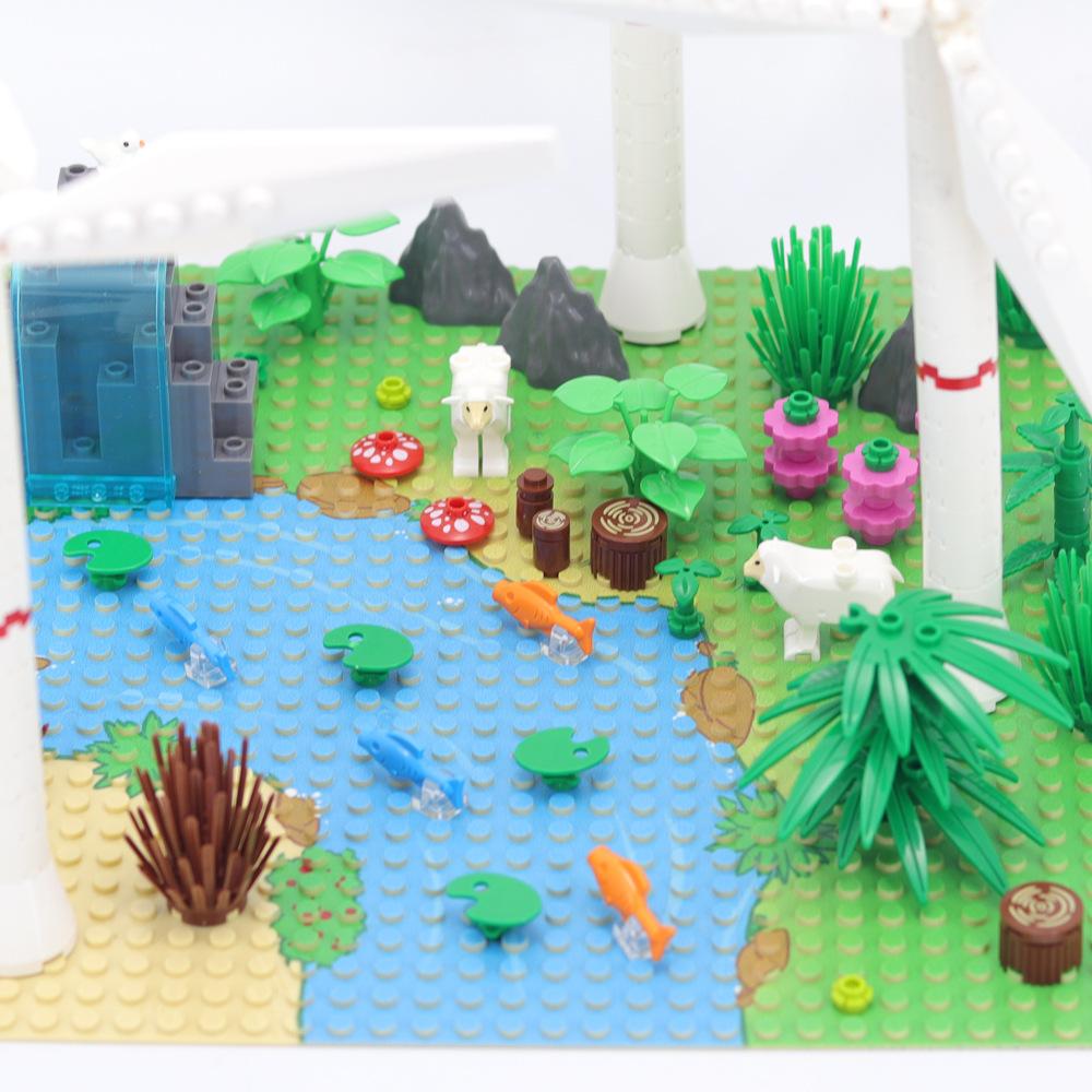 Wind Turbine Small Particle Assembly Building Model Windmill Garden Scene Decoration Diy Building Block