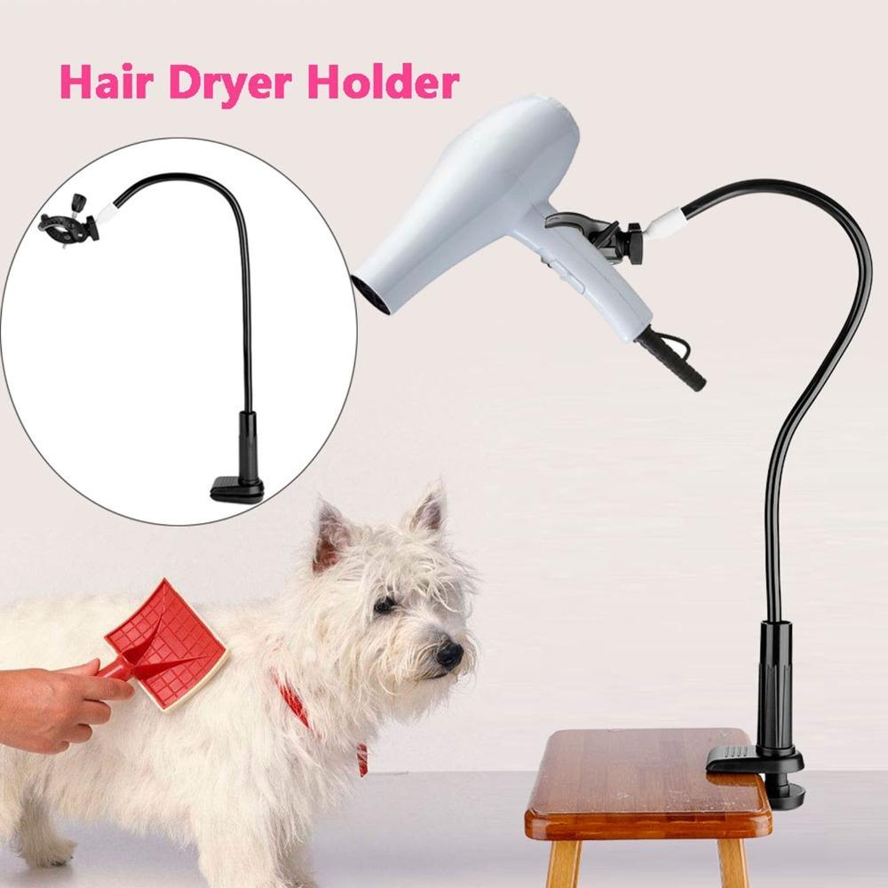 Aluminum Alloy Grooming Stand Stable 360 Degree Adjustable Pet Dryer Clamp Mount Black Gooseneck Dual‑Use Dryer Support